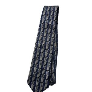 Piattelli Platinum Tie Mens Blue Geometric Pointed Jacquard Silk Necktie USA
